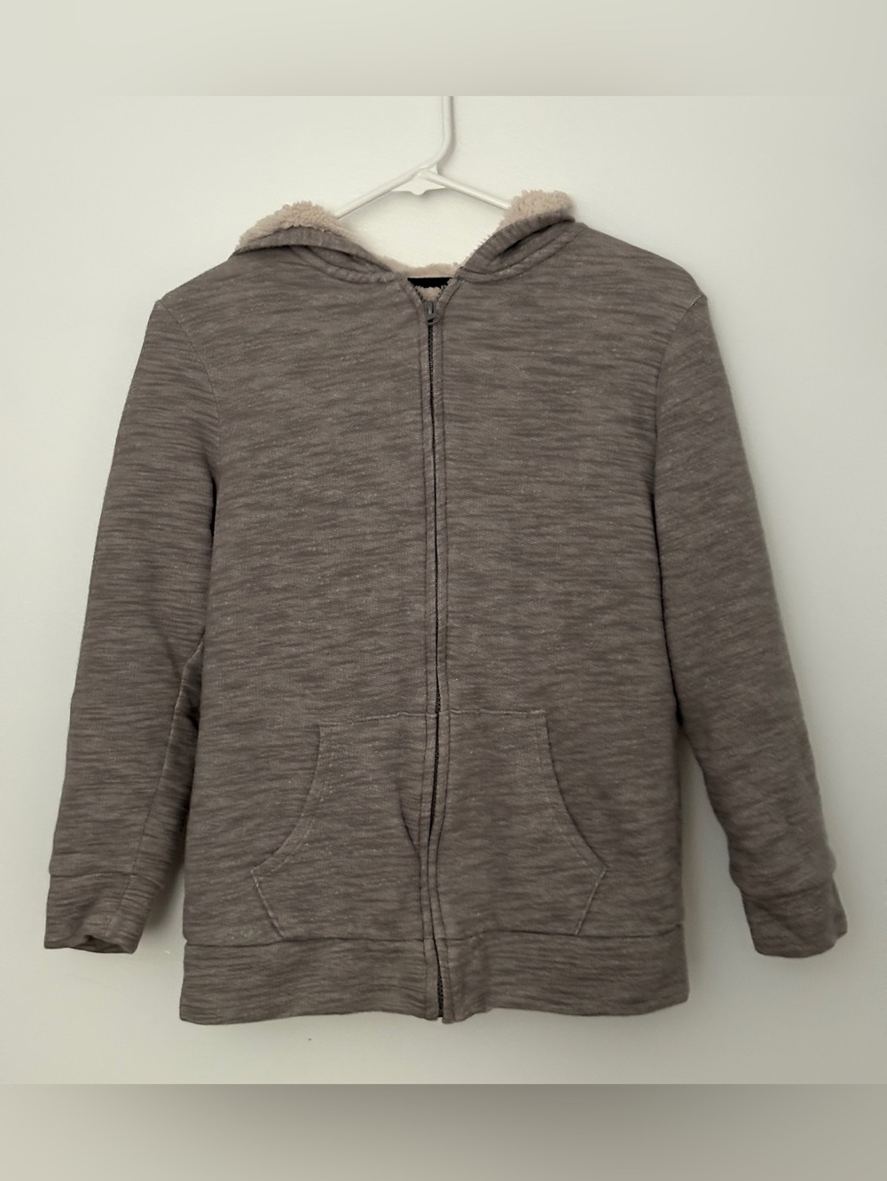 Old Navy Kids Hooded Zip Jacket - Heather Gray with Sherpa Trim